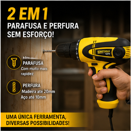 Parafusadeira Furadeira Elétrica 350W 25 Níveis Torque LED Mandril Rápido