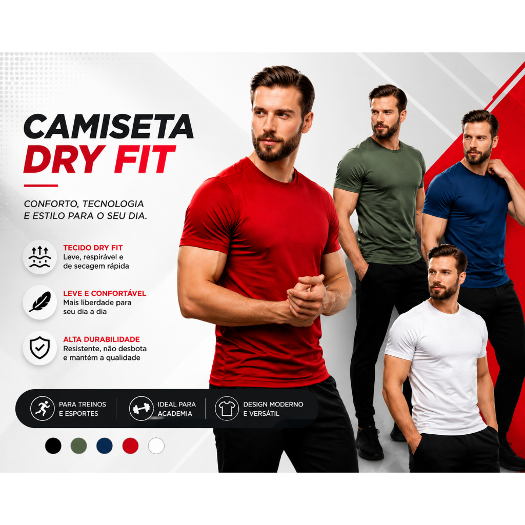 Camiseta Dry Fit Masculina Premium Academia Esportiva Confortável P ao GG Respiravel Proteção Uv+