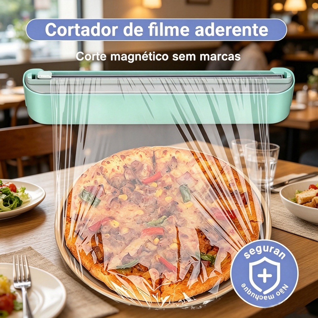 Dispensador de Filme Aderente Suporte Magnético Cortador Deslizante para Cozinha