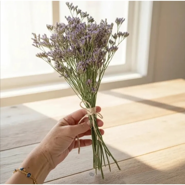 Buquê de Limonium Natural Desidratado 25 cm – Flores Secas Decorativas para Arranjos e Decoração