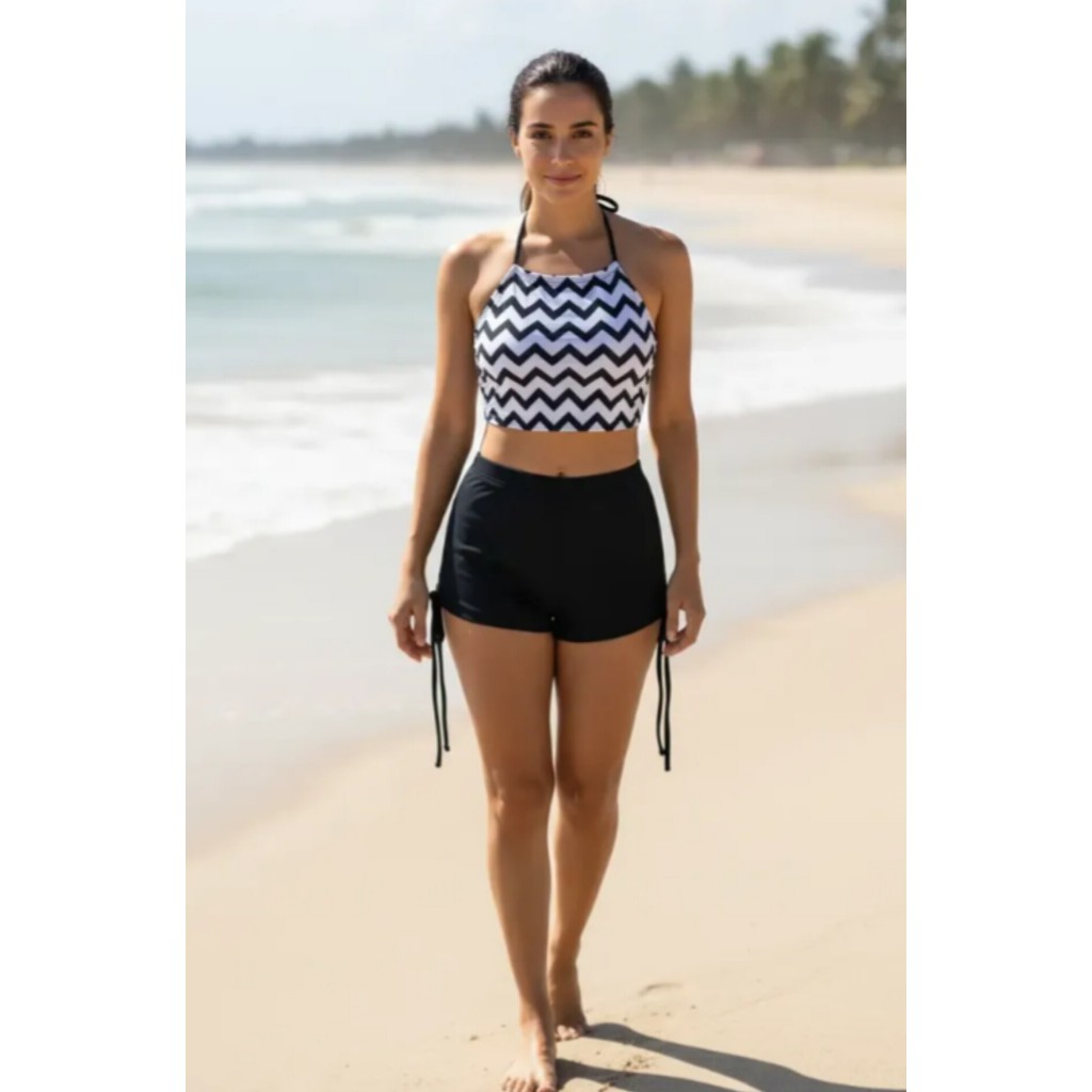 Biquini shortinho   Sunkini E TOP Cropped Moda Praia com bojo