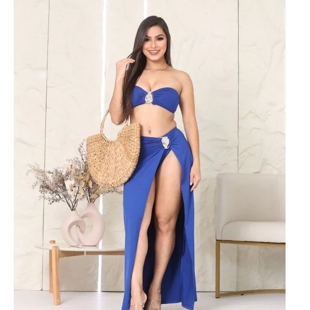 conjunto  3 en 1 saida praia moda feminina acompanha a fivela tein bojo tamanho unico tein elasticidade primavera verão — imagem 1