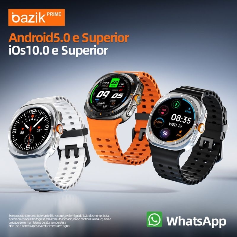 Smartwatch  Ultra – tela de 47 mm, resistente à água, com monitor de saúde e notificações.