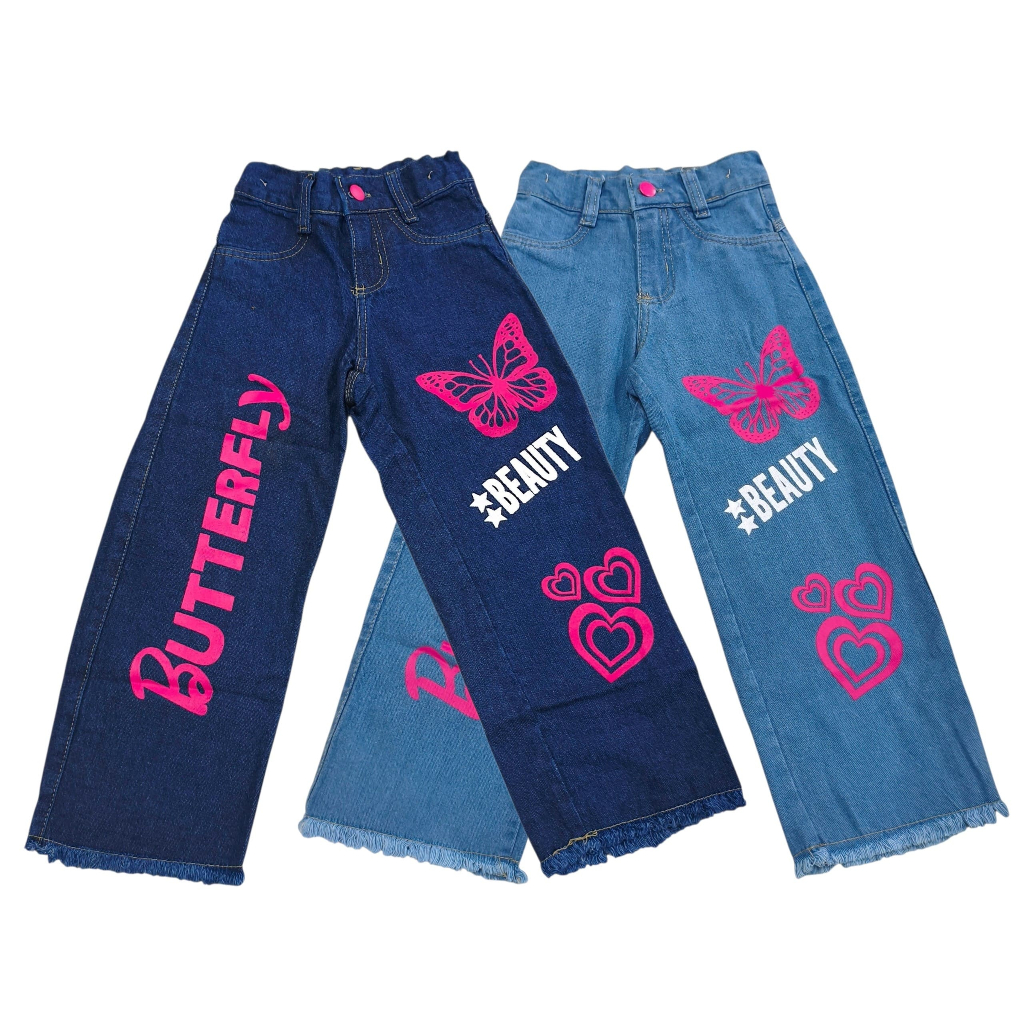 Kit 2 Calças Infantil Wide Leg Feminina 100% Jeans Menina 2 ao 8 anos