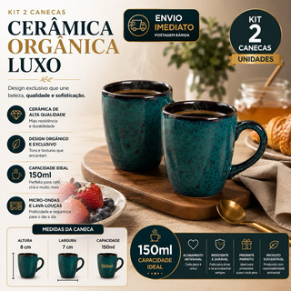 Kit 2 Peças Caneca Cerâmica Linha Aura 150ml Xícara Café Chá Cerâmica Premium Luxo