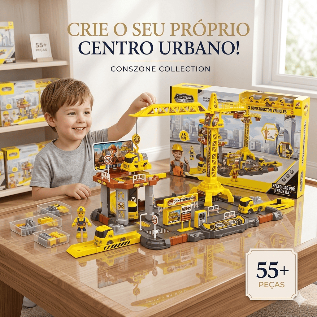 KIT CONSTRUÇÃO  CARRINHO BONECO OBRA COMPLETO COM GUINDASTE + 3 VEÍCULOS | 55+ PEÇAS