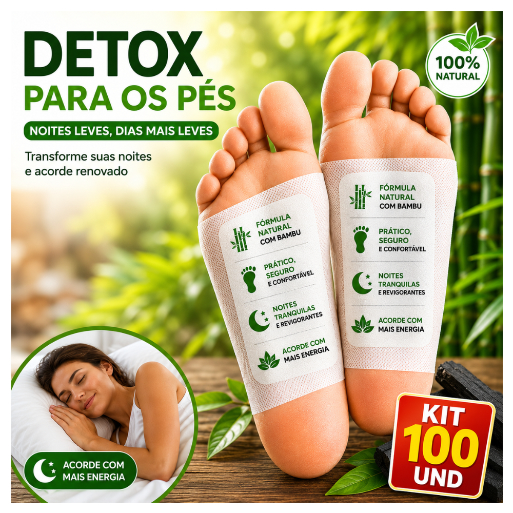 Kit 100 Detox para Pés Adesivos Relaxantes Elimina Toxinas e Inchaço Desintoxicam-te Noturno