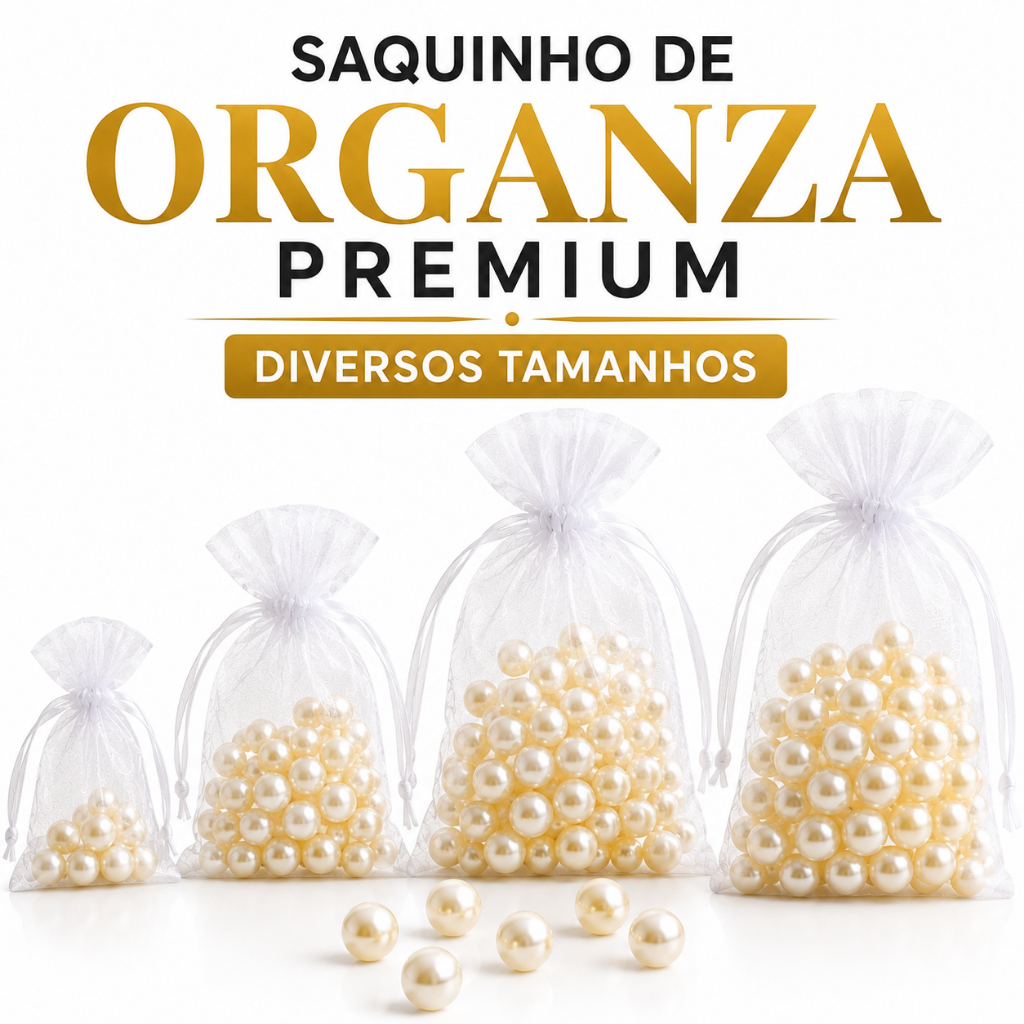 Kit Saquinhos de Organza 7x9 9x12 10x15 Branco Para Festa Casamento saco