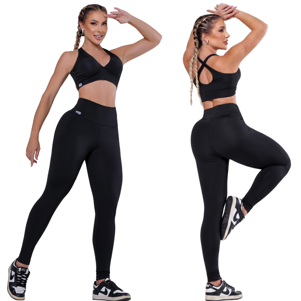 Imagem Kit 2 Conjunto Fitness Academia Basico Treino Feminino Forro duplo Bojo Confort AQN SPORT