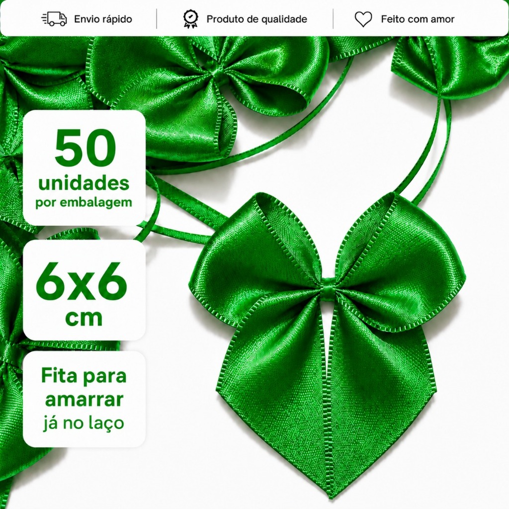 Laço Lacinho de Cetim Nº5 Plus 6x6cm com Fita para amarração - 50 unidades - Decorações de doces, mesas, bolas e esferas
