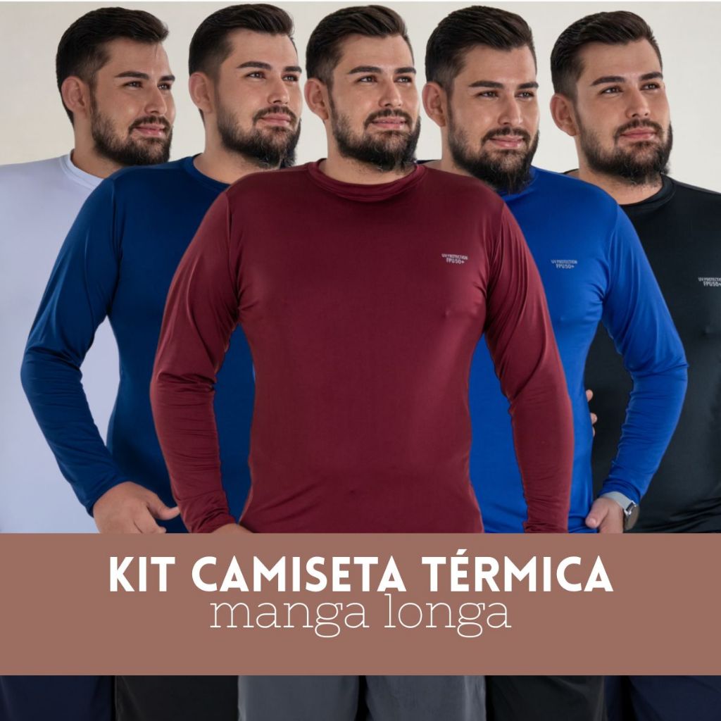 Kit 2 Camisetas Dry Fit Masculina Manga Longa UV50+ Proteção Solar Academia Praia