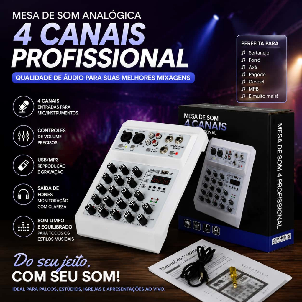 4-Channel Mini Audio Mixer Sound Card Professional  Console Computer Input 48v Power USB Computer