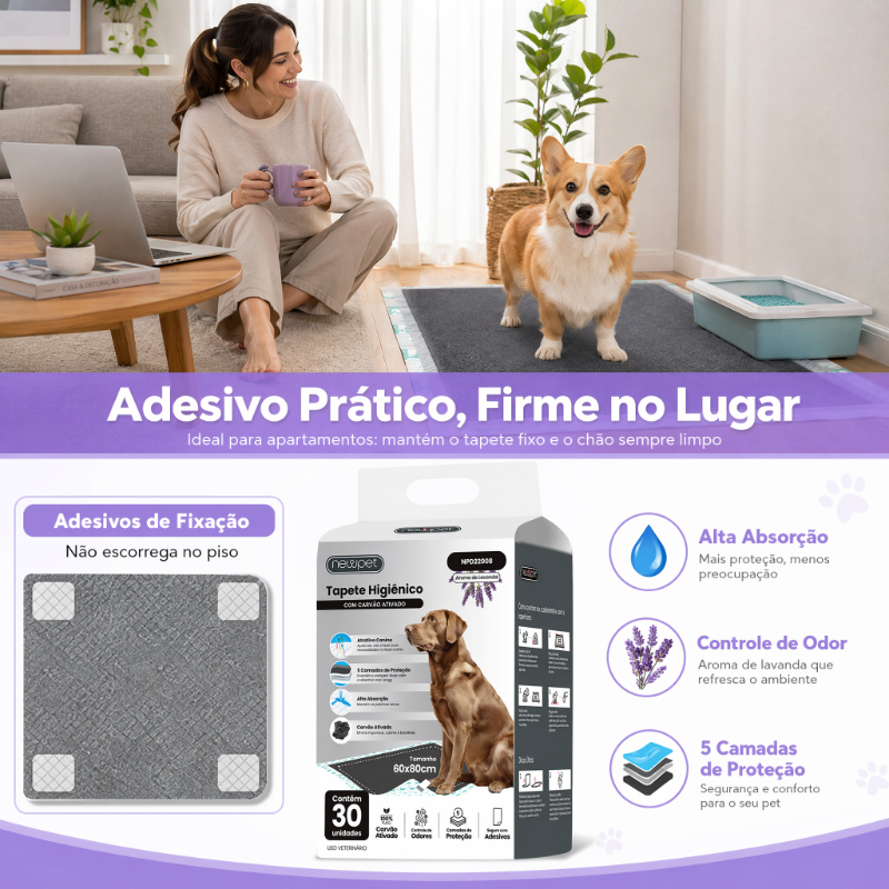 Tapete Higiênico Cães Carvão Bambu Ativado Lavanda 60x60cm — foto 7