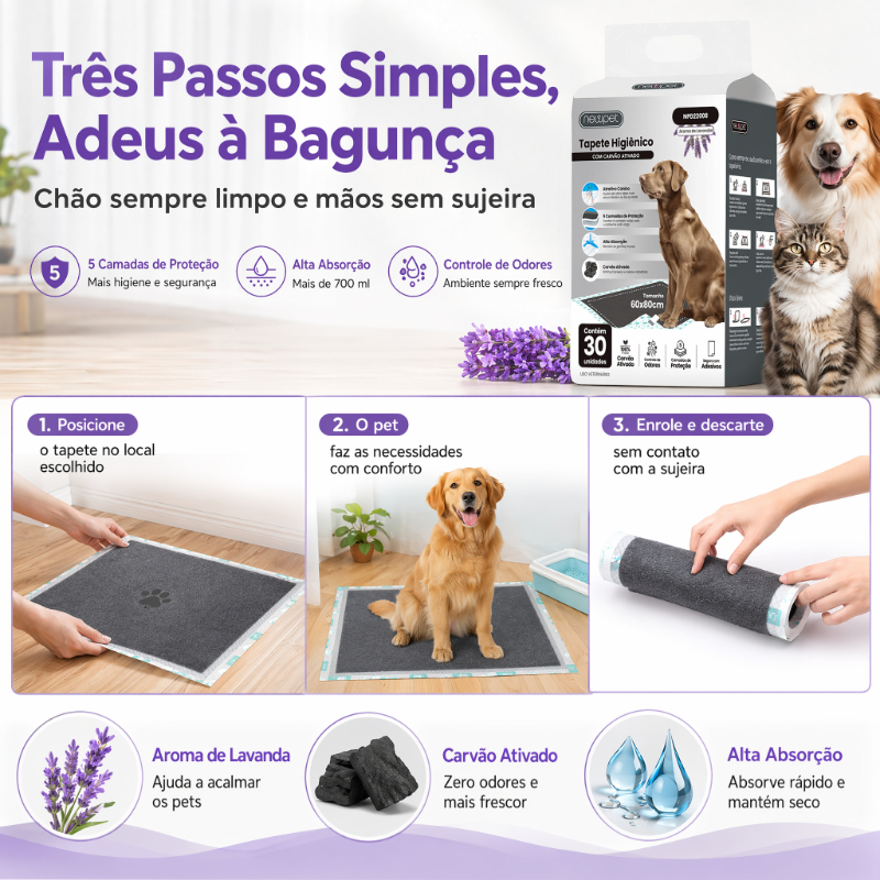 Tapete Higiênico Cães Carvão Bambu Ativado Lavanda 60x60cm — foto 8