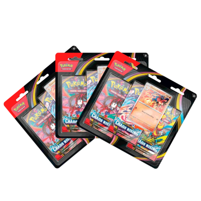Kit Blister Triplo Pokémon TCG Caos Ascendente, Mega Greninja, AZ, Cinccino, Roxie, Mega Dragalge, Pikachu