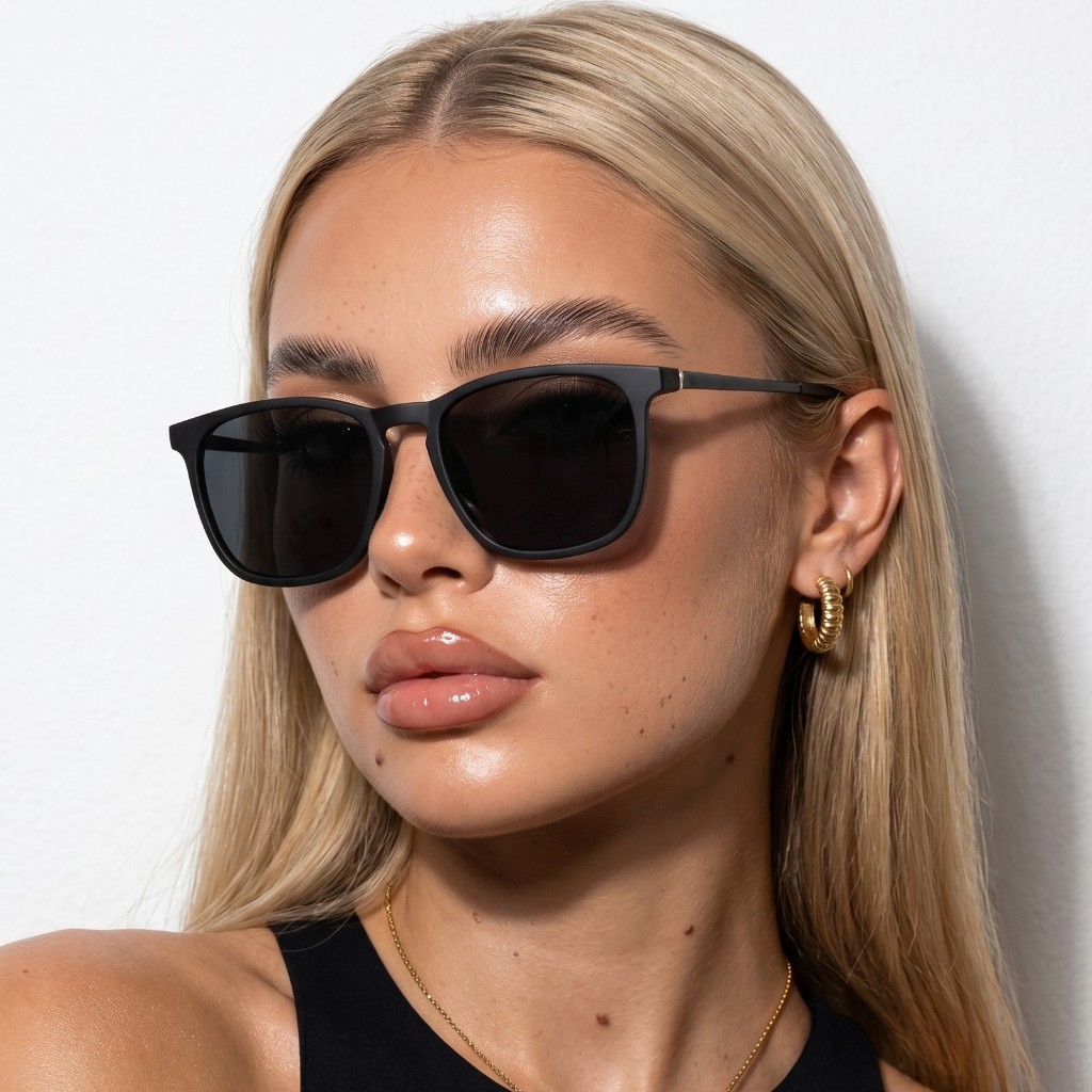 Oculos de Sol Quadrado Preto Fosco Premium Original Classico Vintage uv400 Femin