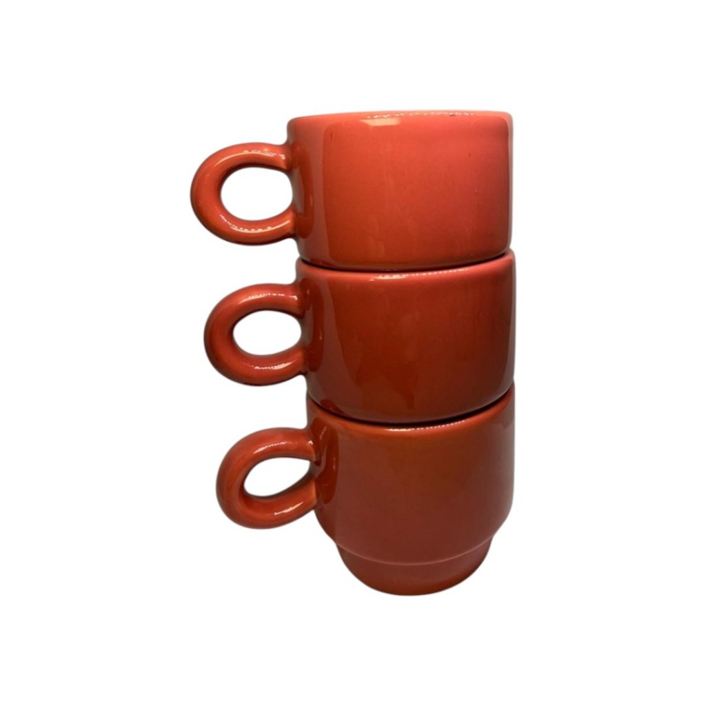 Kit 3 Xícaras Empilháveis de Cerâmica 150ml Cor Telha Para Cafés, Chá e Capuccino - Scalla 2a