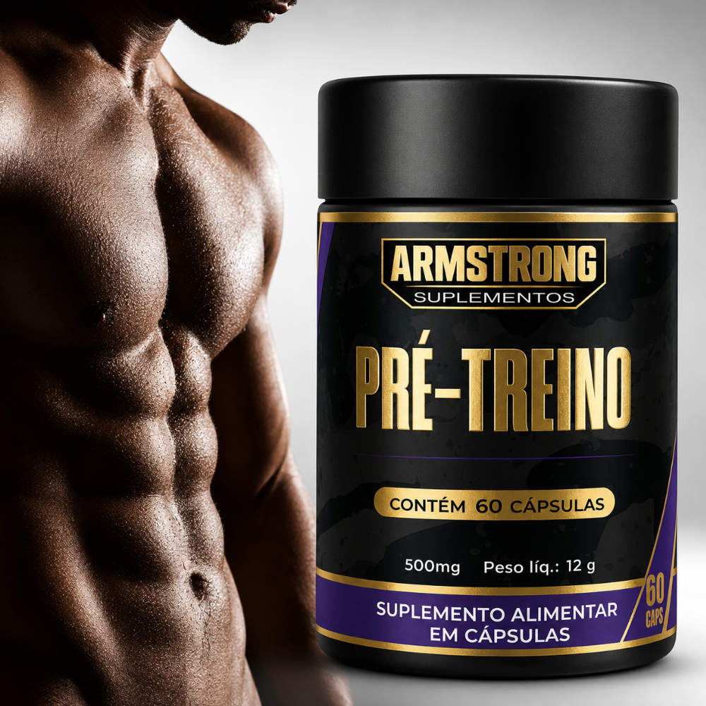 Pre Treino Cafeina + Fibra de Beterraba + Guaraná + Gengibre + Feno Grego 60 Cápsulas Armstrong Suplementos