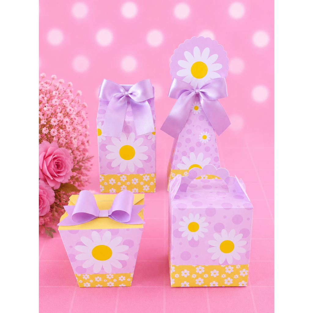 Kit Festa Margaridas Lilás | Personalizados | Aniversários | Papelaria Personalizada | caixinhas | Lembrancinhas