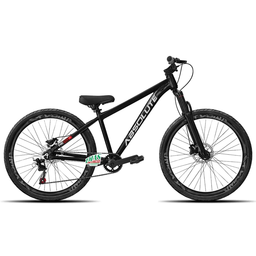 Bike Aro 26 Absolute Nero 1x1 Single Freio a Disco MTB Suspensão Forte Pneus Flame