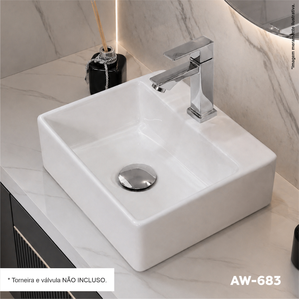 Cuba 34x30 de Porcelana Elga Branca para Banheiro Lavabo Super Elegante