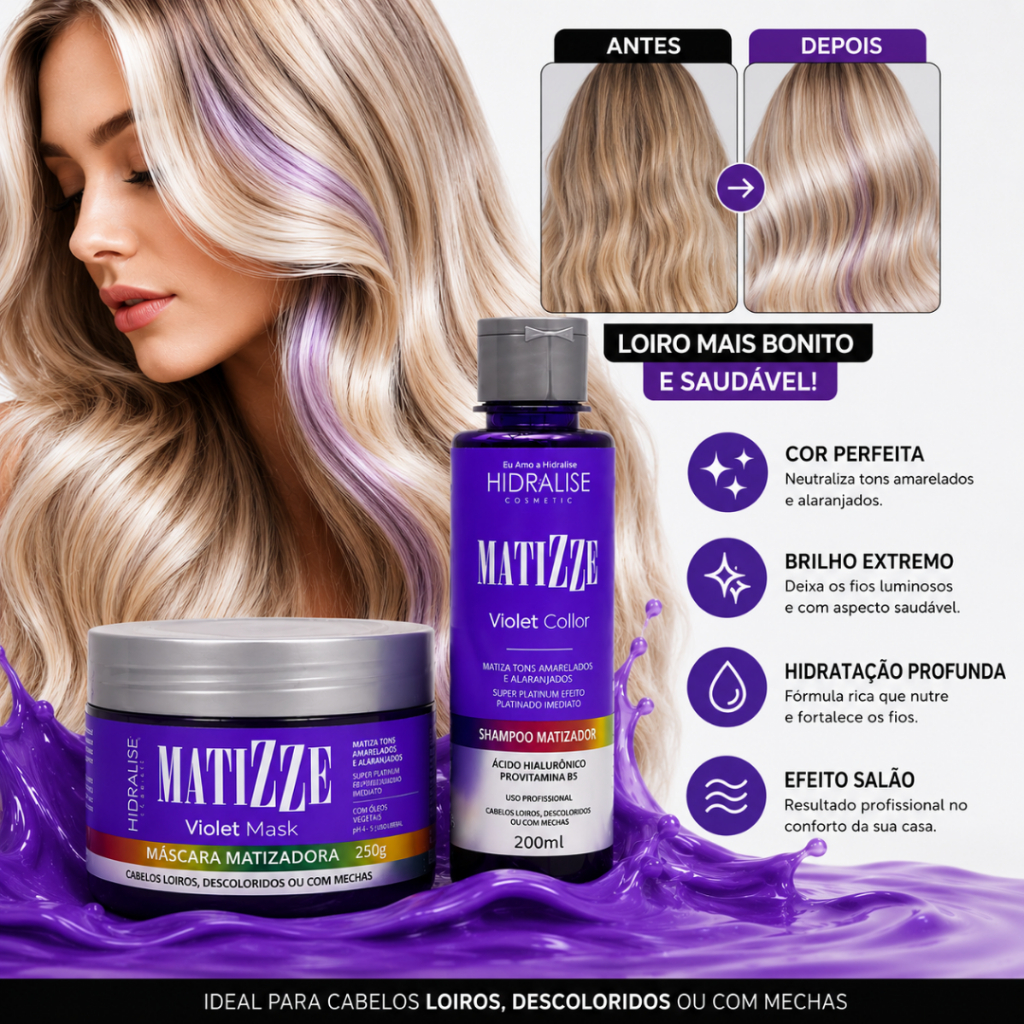 Kit Matizador Cabelos Loiros Blond Violeta 100% Natural Tonalizante Sem Amônia Desamarelador