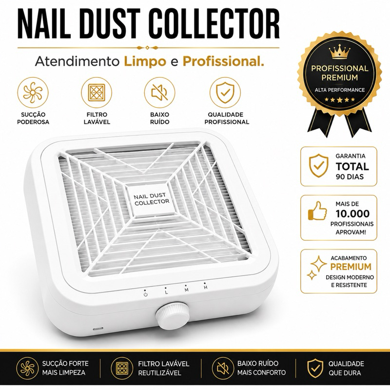 Aspirador de Pó Nail Dust Colecctor Forte Sucçao 12000 RPM Filtro Reutilizável 120W Profissional