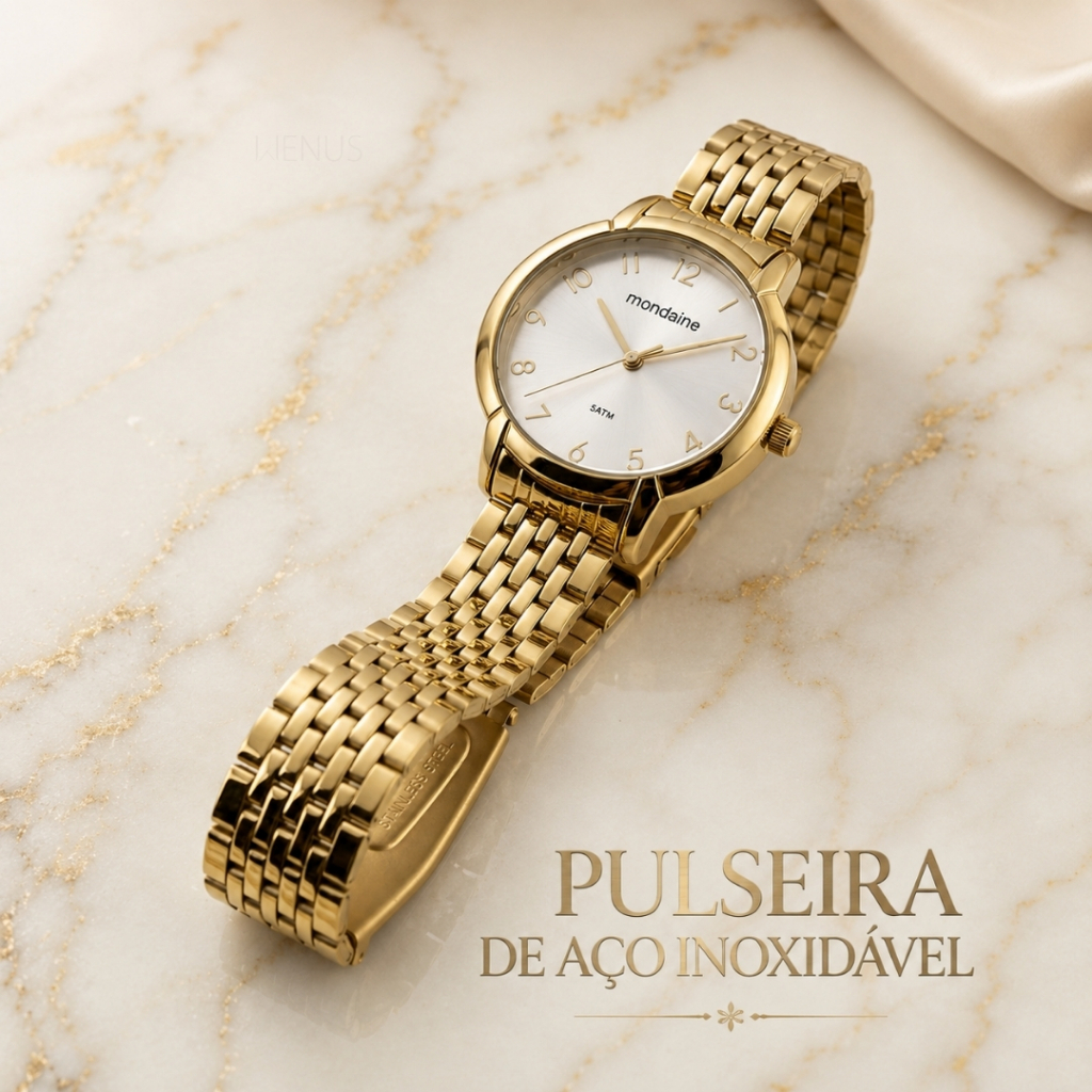 Relógio Mondaine Feminino De Pulso Analógico Dourado Com Pulseira E Aço Inox A Prova Dágua A Prova D'água Original — imagem 2 de 2