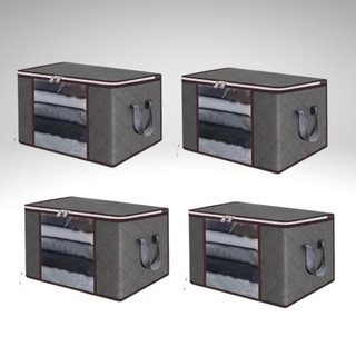 Kit 04 Organizador Roupas Caixa Flexivel Multiuso Ziper Cobertor Guarda Roupas e Brinquedo Grande 90 litros