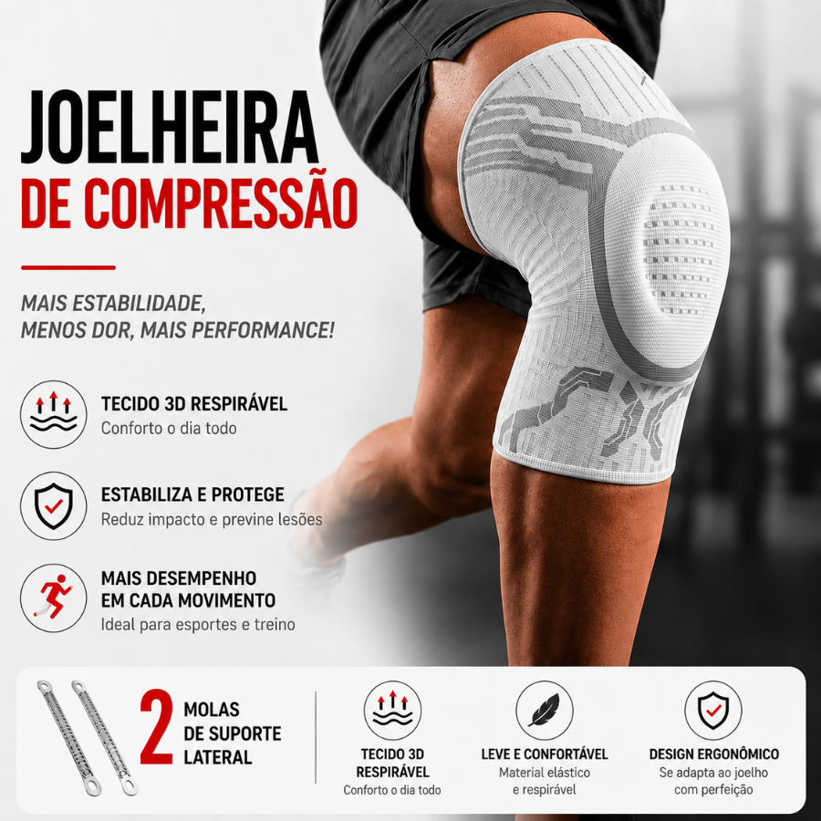 Joelheira Esportiva Compressão 3D Ortopedica Respirável Com Silicone e Aço Treino Alívio Dor Joelho