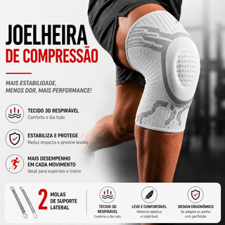 Joelheira Esportiva Compressão 3D Ortopedica Respirável Com Silicone e Aço Treino Alívio …