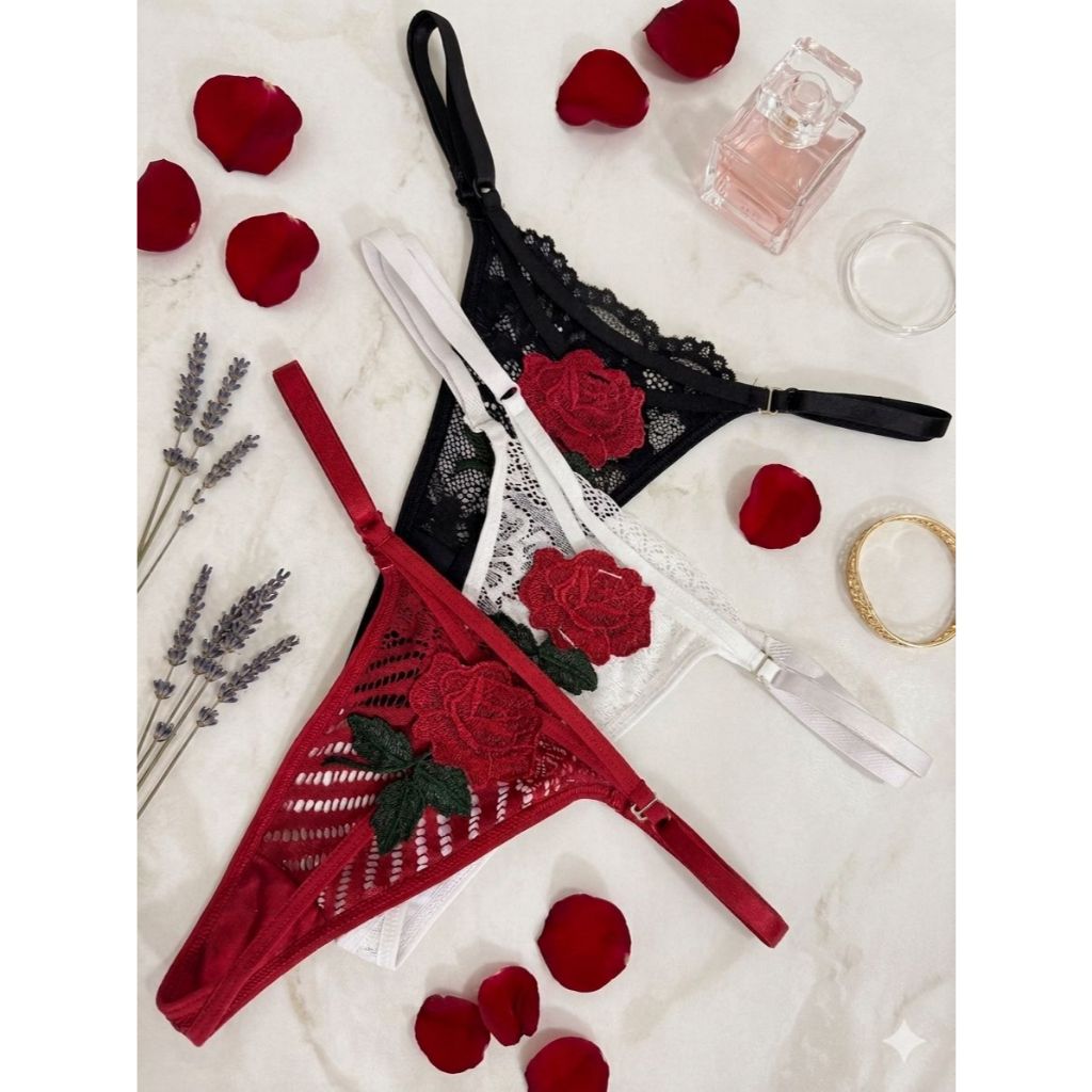 KIT tanga de renda sensual com regulagem para Personalizar com nome ou palavras COM ROSA 1846  NAO ACOMPANHA LETRAS