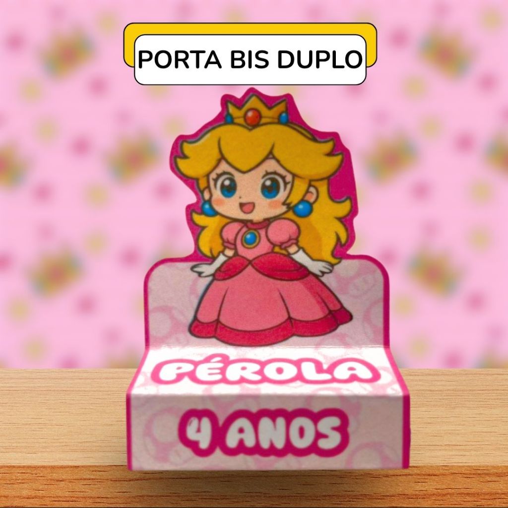 24 Porta Bis Duplo Personalizado Princesa Peach Princesa Mario –Lembrancinha Infantil, Aniversário, Decoração Menina