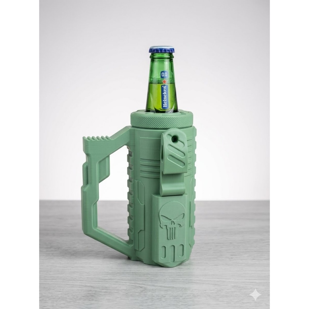 Porta Garrafa Long Neck e Lata Slim  350 ML 3D Tático Militar 3 em 1 com Abridor Resistente / Não termico