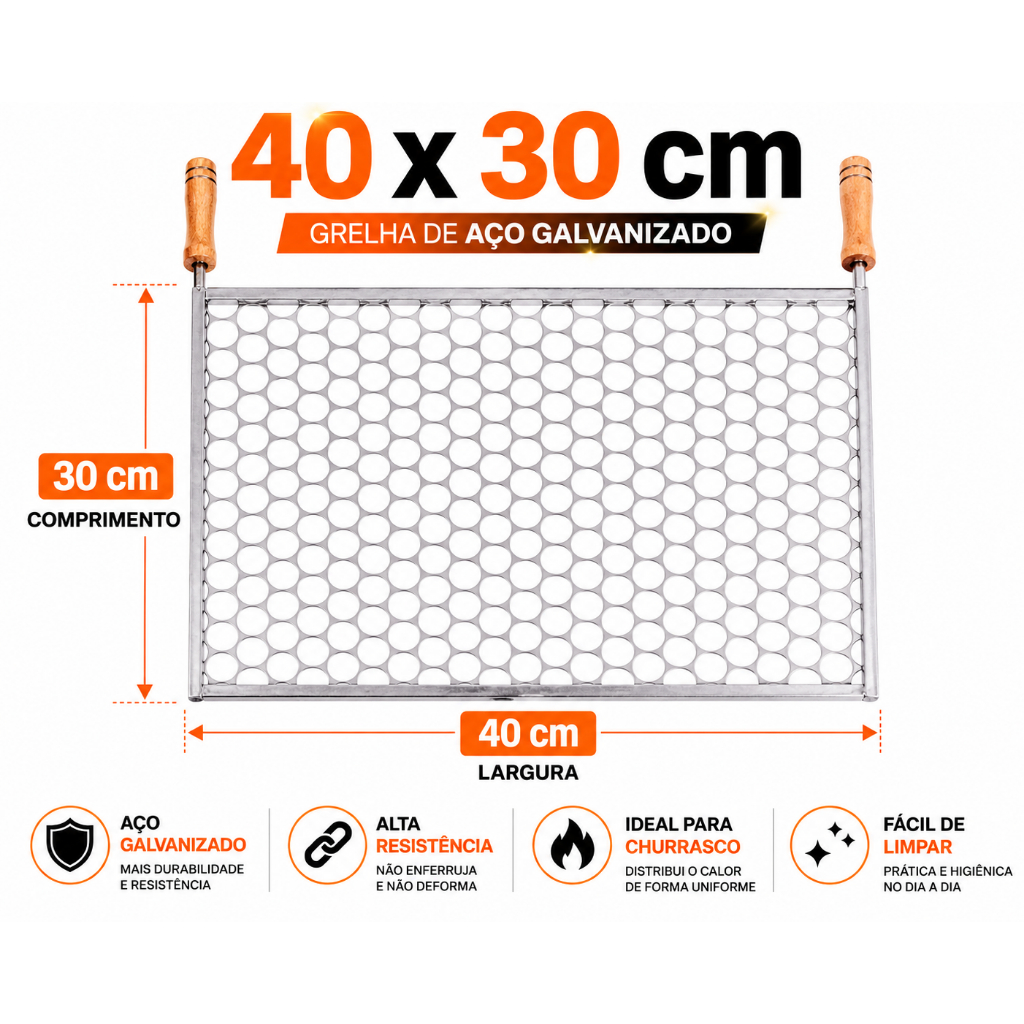 Grelha Churrasco Grande 40x30 Moeda Aço Galvanizado Resistente Churrasqueira