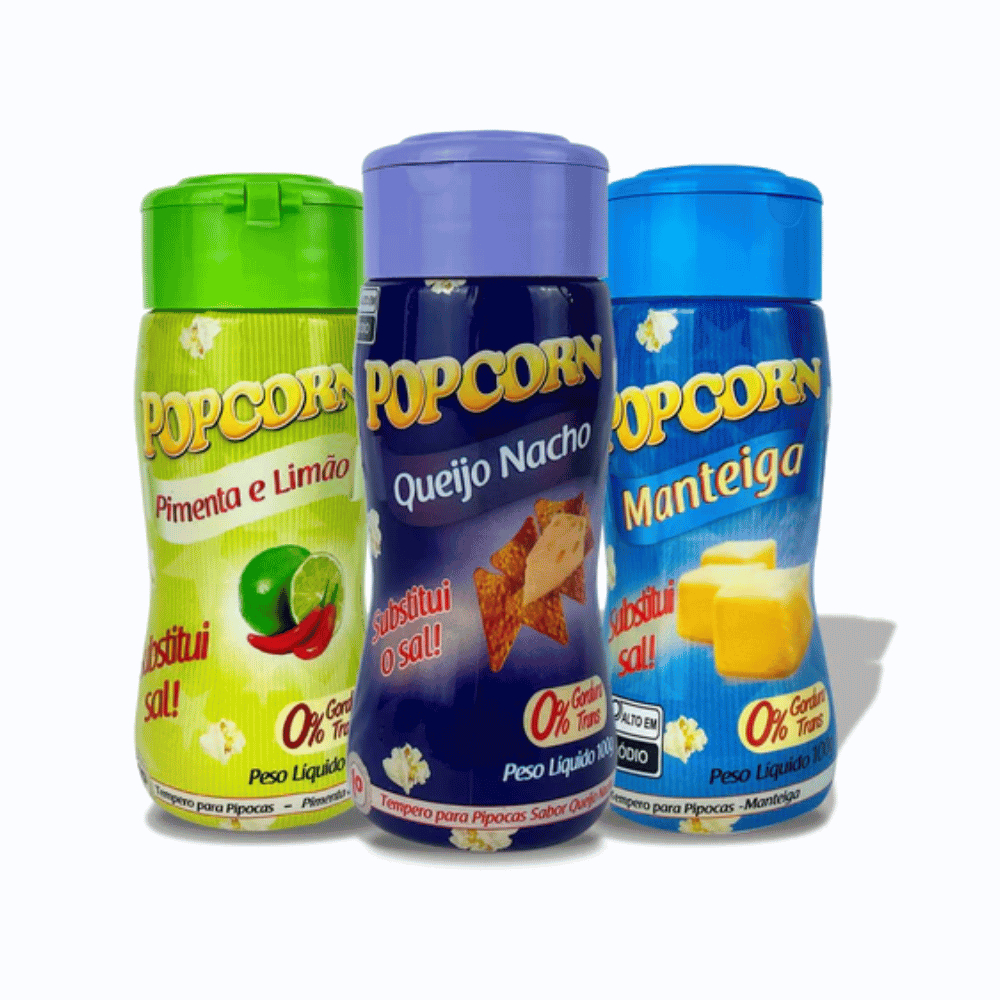 Combo Popcorn - 03 Sabores - Manteiga, Pimenta e Limão e Queijo Nacho 100g