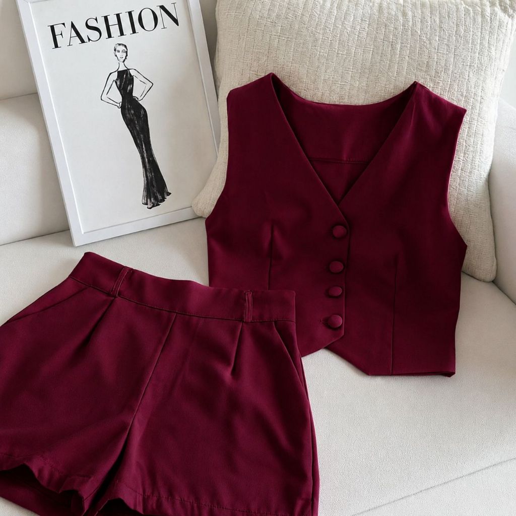 Conjunto Feminino Alfaiataria Luxo - Colete e Short Elegante