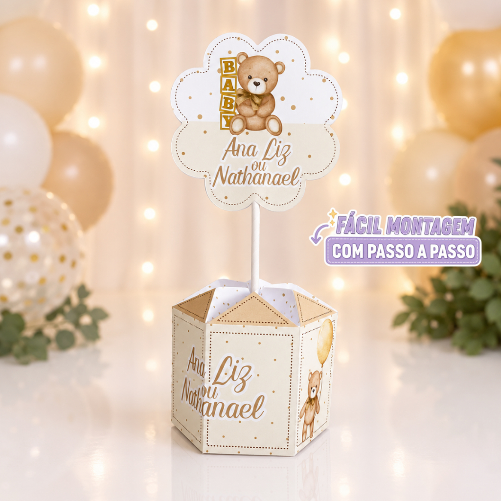 Centro de Mesa Ursinho Clean Pegue e Monte Personalizado | Decoração de Mesa | Lembrancinhas Festa Infantil 💜