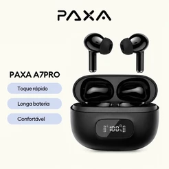 Fone de ouvido sem fio PAXA A7PRO Bluetooth 6.0 som Hi-Fi baixa latência 20 horas de bateria semi-in-ear Bateria Display