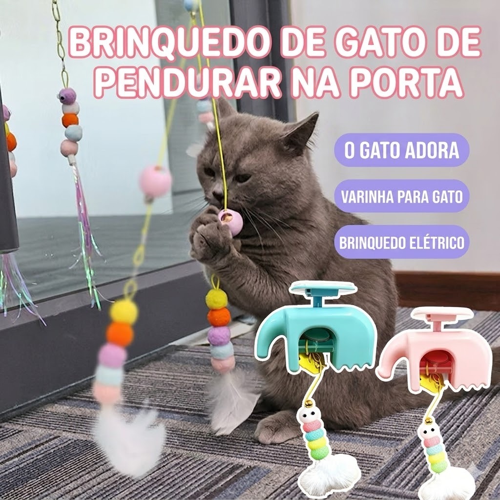 Brinquedo interativo automático para gatos com bola de pelúcia e acessório de pena, clipe para fixar em mesa, brinquedo