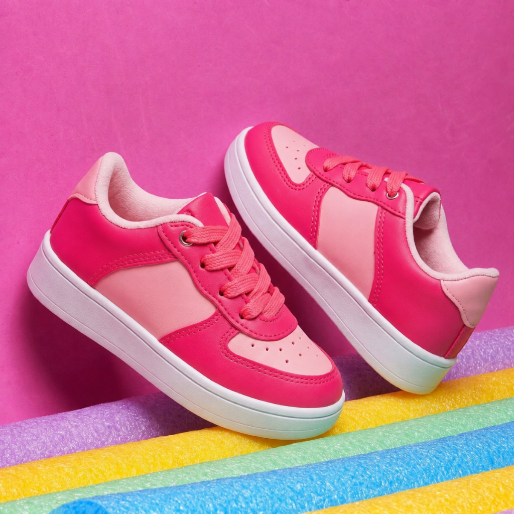 Tênis Casual Infantil Sola Reta Rosa Estilo Urbano Confortável Escola Passeios