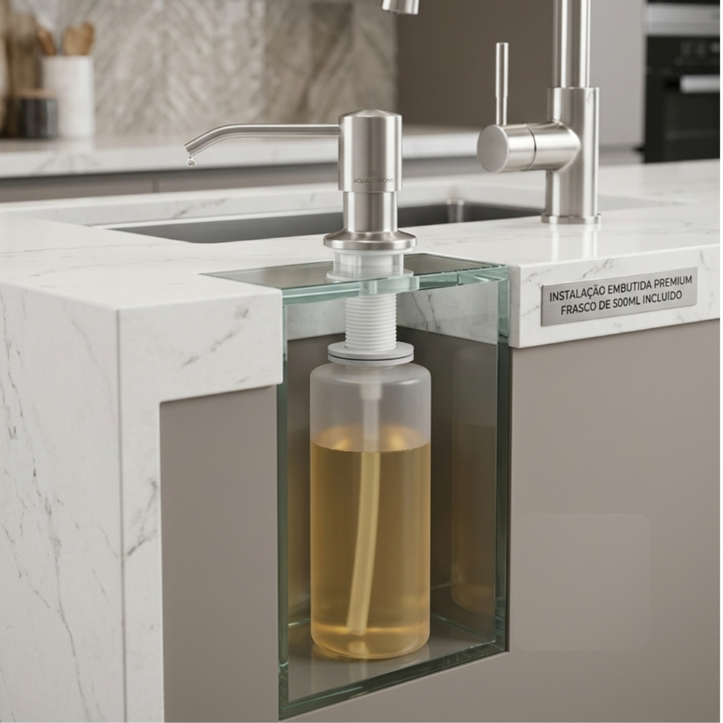 Dispenser Detergente Dosador Embutido Granito Cuba Pia Granito Porta Reservatório Refil Escovado