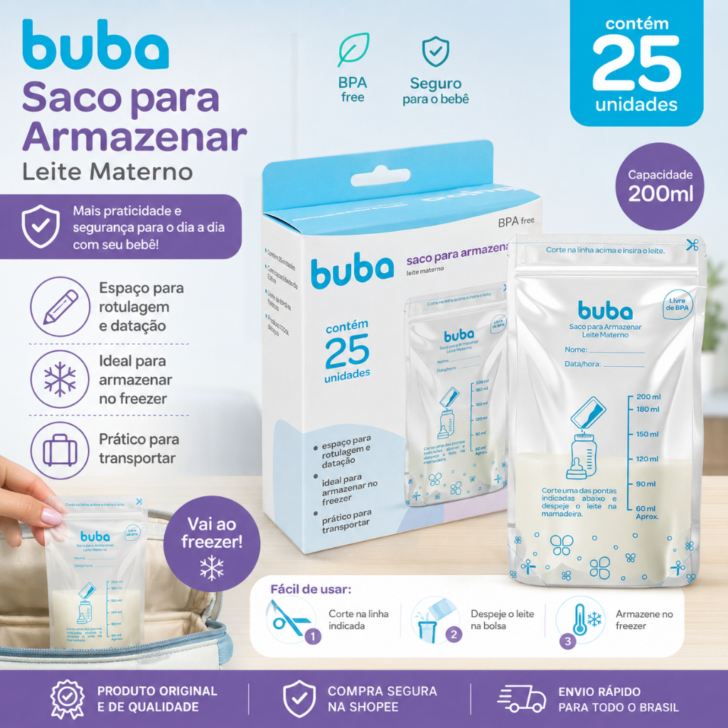 Saco Para Leite Materno Buba 25 Unidades