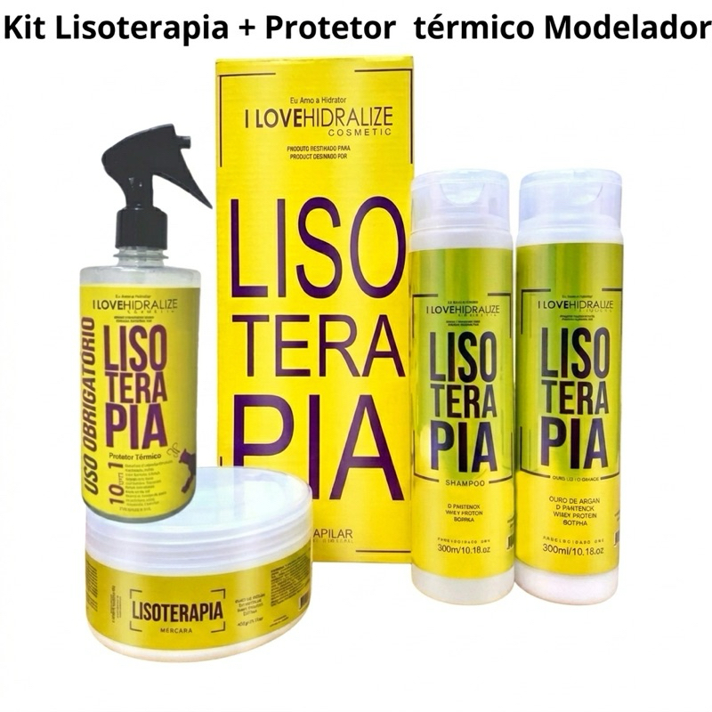 Super Combo Lisoterapia Cresce Cabelo E Protetor Térmico Modelador - Shampoo Condicionador Máscara Leave-in