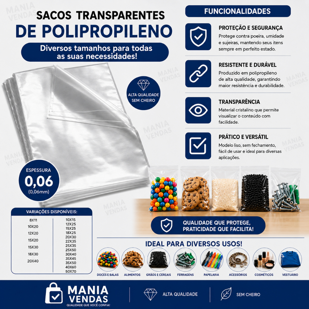 Saco Plástico Transparente 500 gramas Plástico Cristal Embalagem Roupas Brindes Aniversário