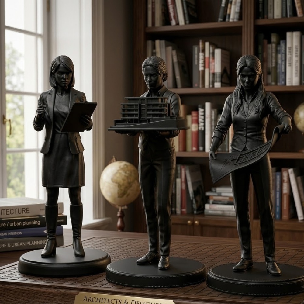 Estatueta Escultura Arquitetura Engenharia Decoração Escritório Maquete Planta Prancheta Miniatura Profissões