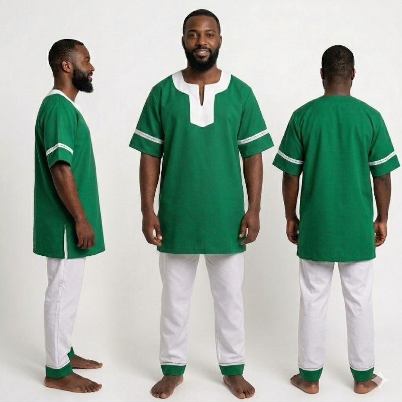 Roupa de Oxóssi/Caboclo conjunto masculino Umbanda/Candomblé verde e branco