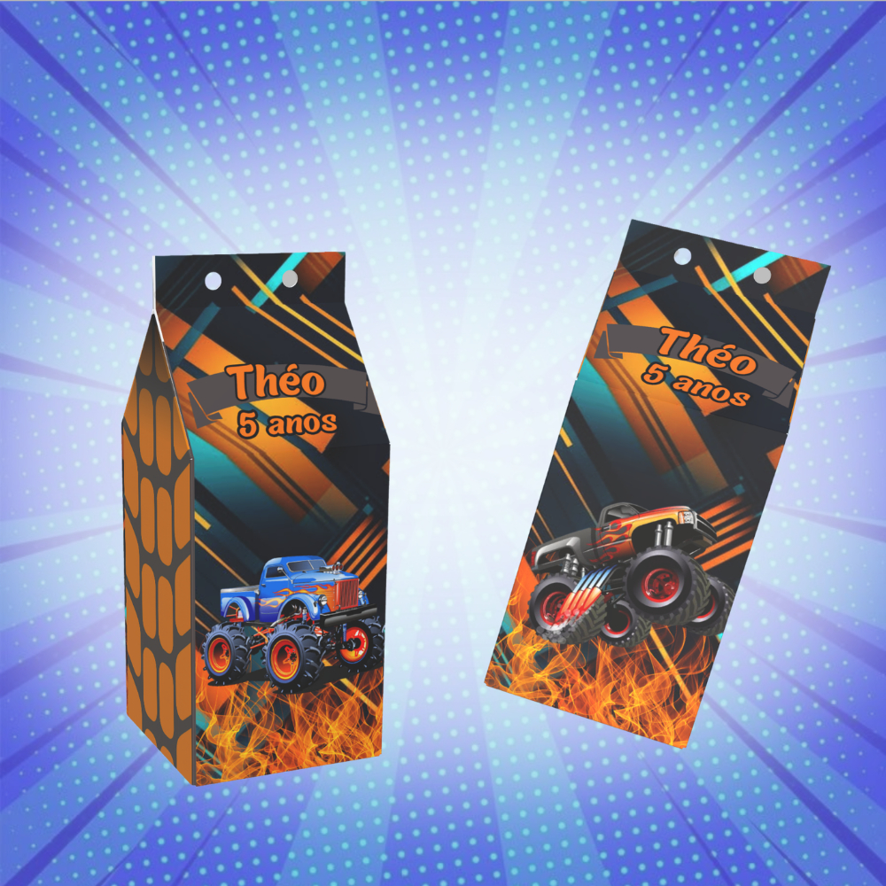 Caixinha MILK SURPERSA Lembrancinha Sacolinha Personalizada Monster truck