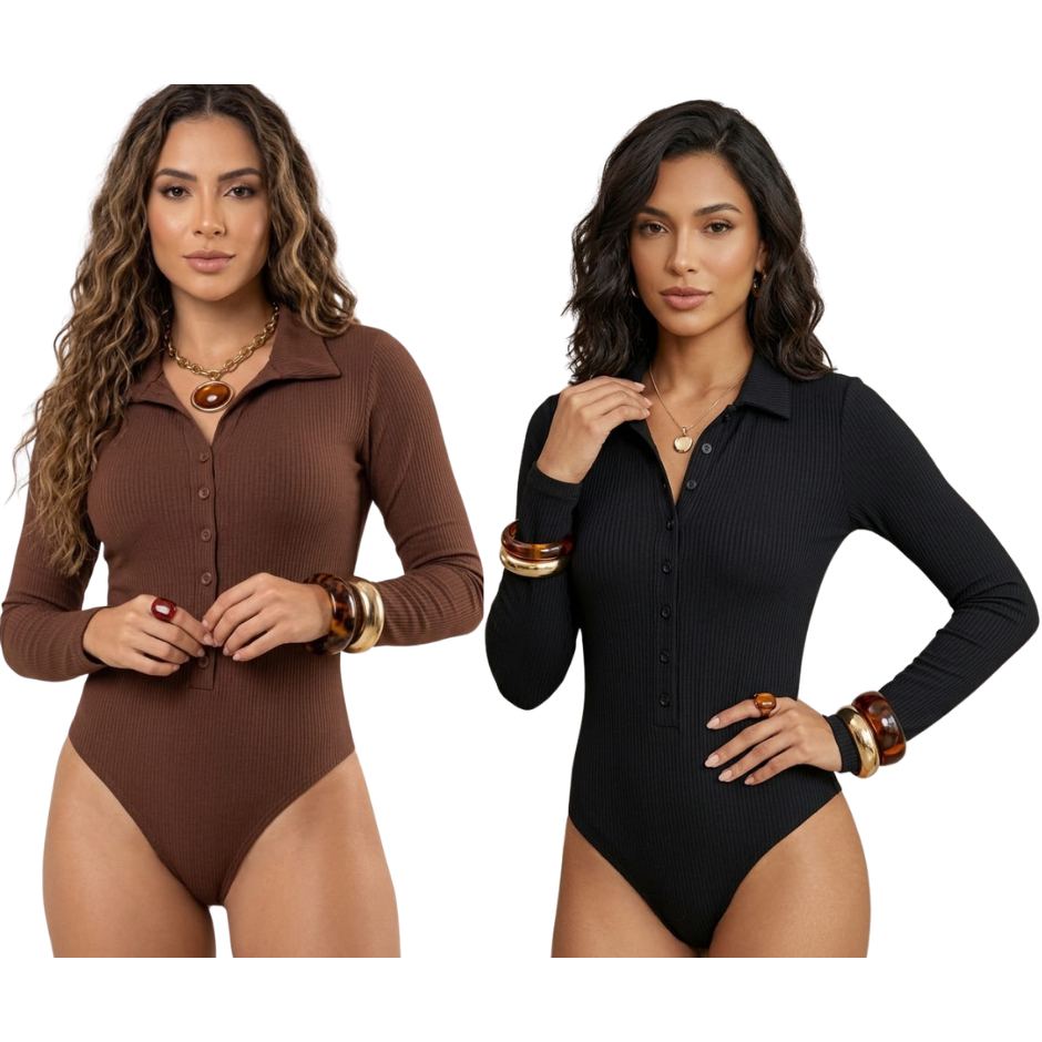 Body Feminino Golinha Botão Que Da Destaque no Modelo Polo Tecido Ana Ruga