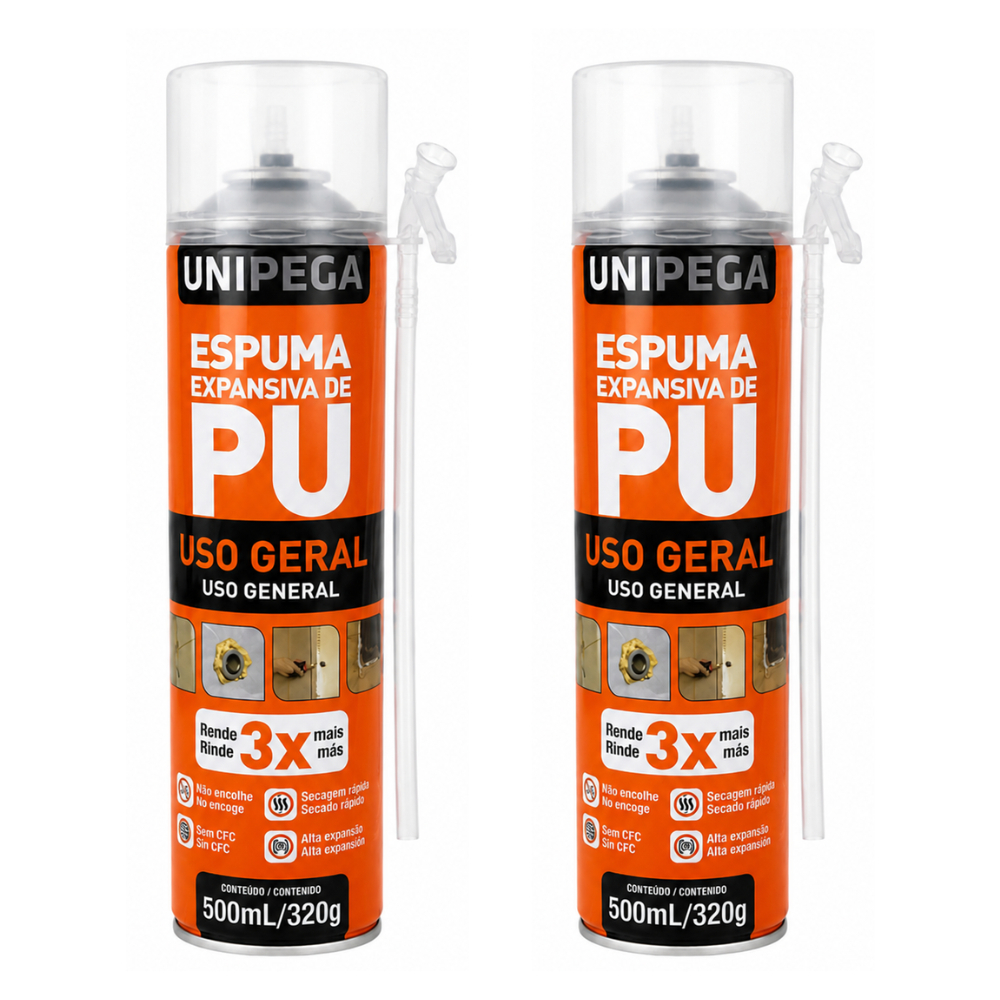 Kit 2x Espuma Expansiva Unipega Para Reformas E Construção 500ml/320g